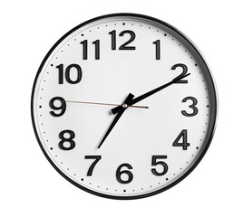 Stylish round clock isolated on white. Interior element