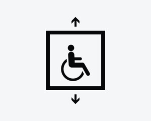 Disable Elevator Handicap Lift Wheelchair Access Signage Black White Silhouette Sign Symbol Icon Clipart Graphic Artwork Pictogram Illustration Vector