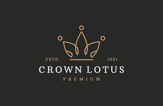 Crown Lotus Logo Line Icon Design Template .