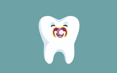 Baby Tooth with Pacifier Vector Funny Character Design. Milk teeth concept drawing cartoon mascot illustration 
