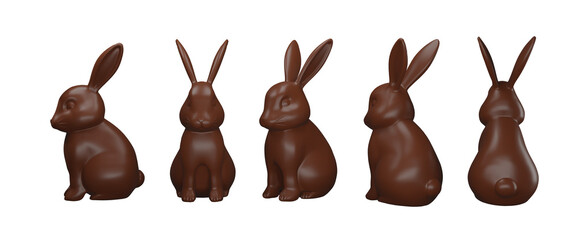 isolated chocolate bunny. set of chocolate rabbits. render 3d. chocolate rabbit illustration 3d