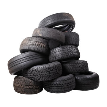 Pile of old car tires. Isolated on transparent background. generative ai