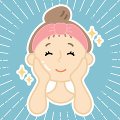 スキンケアで肌が綺麗になって喜ぶ女性のイラスト素材