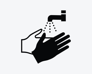 Wash Hands Hand Washing Water Tap Clean Hygiene Practice Black White Silhouette Symbol Icon Sign Graphic Clipart Artwork Illustration Pictogram Vector