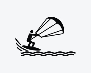 Kiteboarding Icon Kitesurfing Kite Boarding Surfing Water Sport Vector Black White Silhouette Symbol Sign Graphic Clipart Artwork Illustration Pictogram