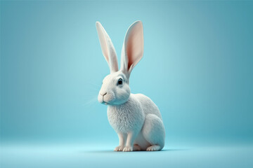 Fototapeta na wymiar White rabbit ear on pastel blue background