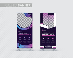Modern business agency stands roll up banner design stands template layout for exhibition with 2 design. editable roll-up banner vector template