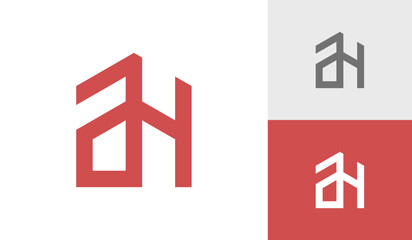 Letter AH initial monogram with building shape logo design vector