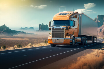 Truck on the road illustration, Generative AI