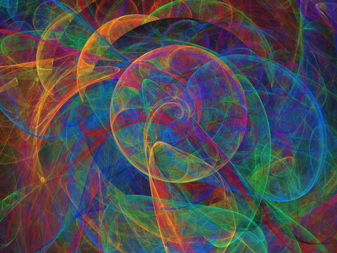 Imagen de arte imaginario digital compuesta de c&iacute;rculos incompletos difuminados en colores et&eacute;reos que muestra la creaci&oacute;n defectuosa de anillos luminosos.
