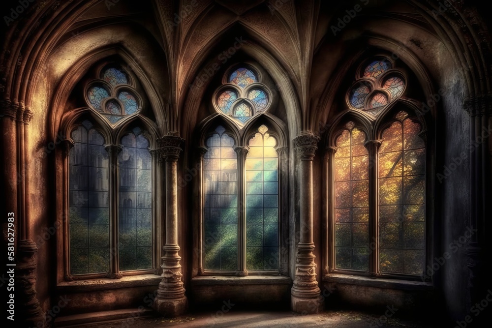 Sticker Discover the intricate beauty of Gothic church windows - Generative AI