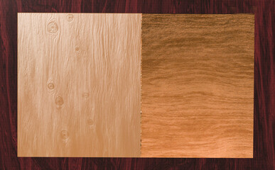 Sampler of wood textures of fine wood and teak wood. Wood design background. 3d render.