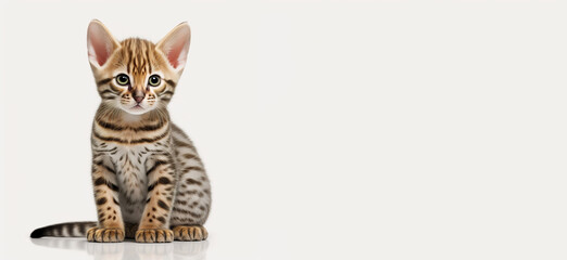 Cute bengal kitten captured in a sleepy moment on a white surface - Generative AI