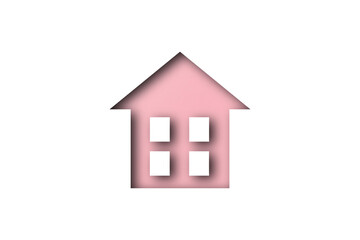 Obraz na płótnie Canvas Pink paper cut out house shape isolated on white background.