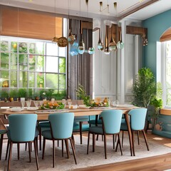A bright and cheerful dining room with a bright and cheerful design2, Generative AI
