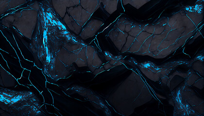 Dark cracked background with blue light. generative ai