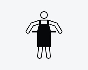 Wearing Apron Icon Stick Figure Man Kitchen Chef Cook Garment Black White Silhouette Symbol Sign Graphic Clipart Artwork Illustration Pictogram Vector