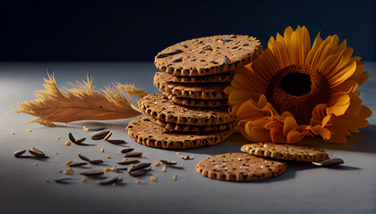 Sunflower and oat cookies with sunflower seeds.generativeai