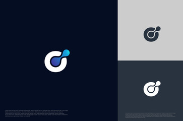 letter o initial with molecule gradient blue color logo design template.