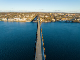 Aerial photo of a walkway bridge near Poughkeepsie NY over the Hudson River 