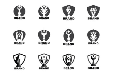 Trophy Logo Design, Award Winner Championship Trophy Vector, Success Brand