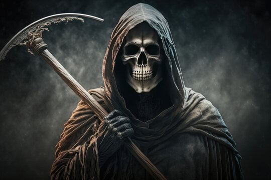 the grim reaper with a scythe, portrait of the death, generative AI