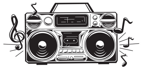 Music design - boom box tape recorder with musical notes