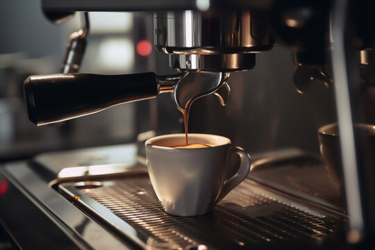 coffee being poured to up with professional machine, generative ai