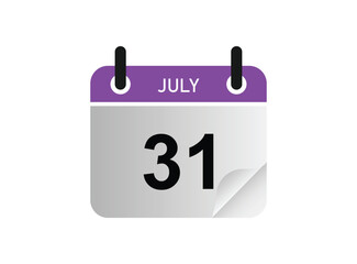 31th July calendar icon. July 31 calendar Date Month icon vector illustrator.