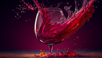 Red wine splashing out of a glass.generative ai