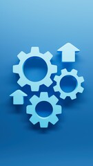 blue gears in blue background, progress or breakthrough concept, 3d rendering