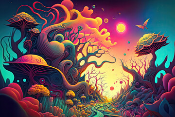 Obraz premium A Psychedelic Dreamscape design for wallpaper - made with generative ai