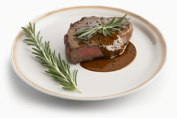 roast steak with barbecue in a white background, Generative Ai