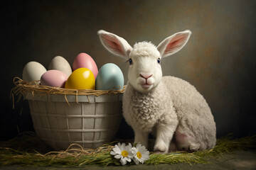 sheep with easter eggs, Generative Ai