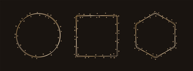 Simple geometric gold frame set. Vector modern design template for wedding or birthday invitation, brochure, poster, business card