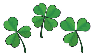Set of clovers with three and four leaves in cartoon style, Vector illustration