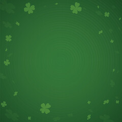 Green background decorated with floating four-leaf clovers, Vector illustration