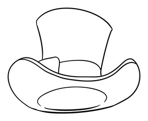 Top hat in bottom view in outlines for coloring, Vector illustration