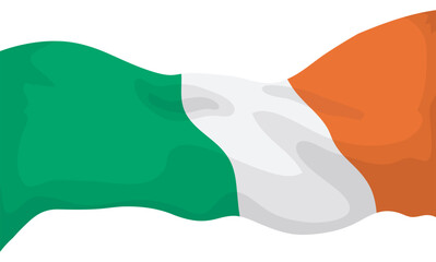Ireland tricolour flag fluttering in cartoon style over white background, Vector illustration