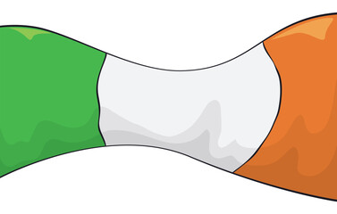 Ireland tricolour flag in cartoon style with outlines, Vector illustration