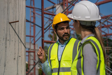 Diverse team of experts Inspect construction sites for commercial and industrial buildings, real estate projects with civil engineers.