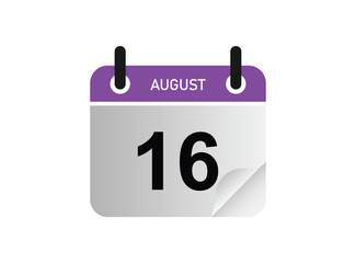 16th August calendar icon. August 16 calendar Date Month icon vector illustrator.