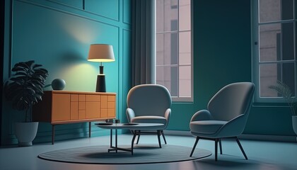 empty modern room with furniture digital art illustration, Generative AI