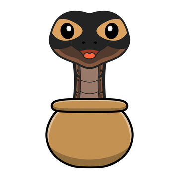 Cute ghi mojave ball python cartoon inside the sack