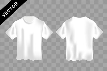 White, blank t-shirt realistic mockup. Front and back sides, short sleeve shirt for print, Vector design template