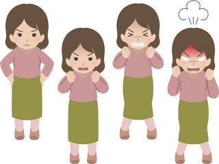 若い女性の怒る表情セット　私服