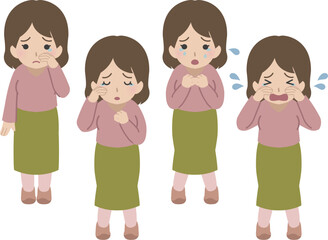 若い女性の悲しむ表情セット　私服