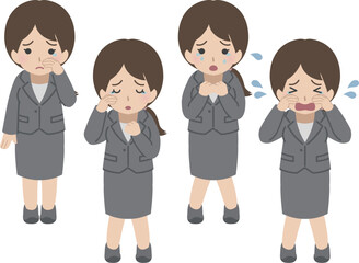 若い女性の悲しむ表情セット　スーツ