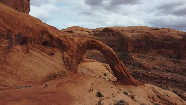 Corona Arch Trailhead In Moab, Grand County, Utah, United States. Aerial Drone Shot