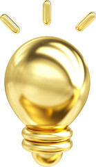 3d gold metal light bulb icon, Creative concept idea design, 3d rendering